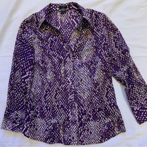ANN TAYLOR | 8 | Purple / beige v-neck blouse cuffed sleeve design, soft cotton